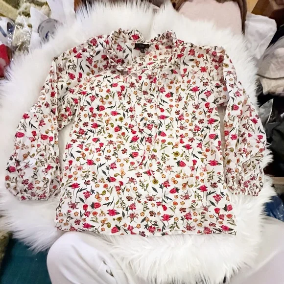 J.‎ Crew Ruffle Tie Neck Floral Cotton Popover XXS - Picture 3 of 14